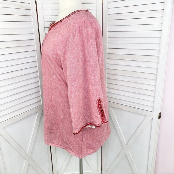 Victoria’s Essentials Linen Chambray Tunic Shirt Red XXL - Picture 2 of 14